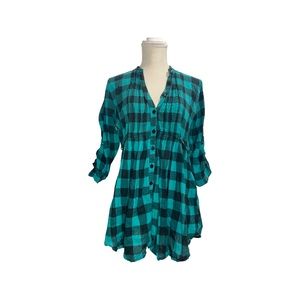 Urban Outfitters plaid tunic with fitted button top and tie string waist